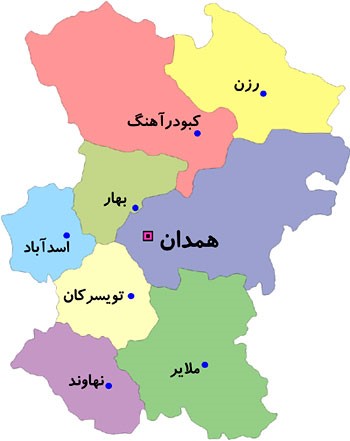 نقشه استان همدان