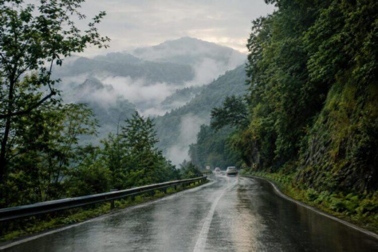 زمان مناسب سفر به شمال ایران؛ جاده‌ای میان جنگل مه‌آلود مازندران